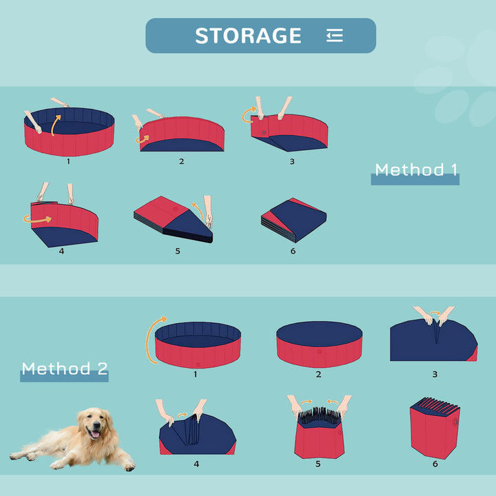 Foldable Dog Paddling Pool Pet Cat Swimming Pool Indoor/Outdoor Collapsible Summer Bathing Tub Shower Tub Puppy Washer (160 × 30H cm, Red)