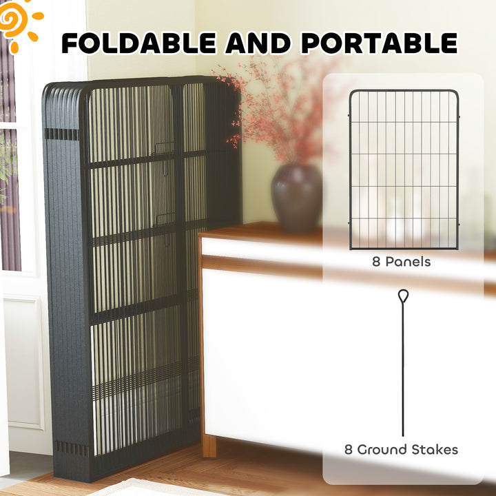 Eight-Panel Dog Playpen with Door, for Large Dogs, Indoors, Outdoors, 100cm Tall, Black