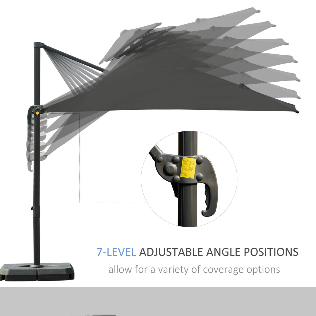 Cantilever Parasol 360 Degree Rotation Angle Adjustment Outdoor Market Garden Umbrella - Dark Grey