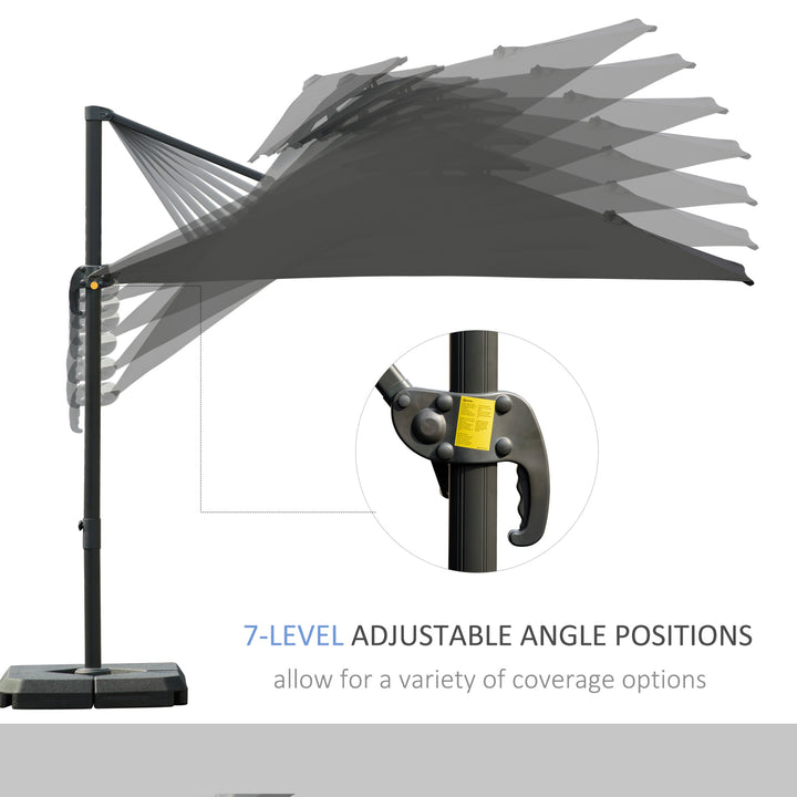 Cantilever Parasol 360 Degree Rotation Angle Adjustment Outdoor Market Garden Umbrella - Dark Grey