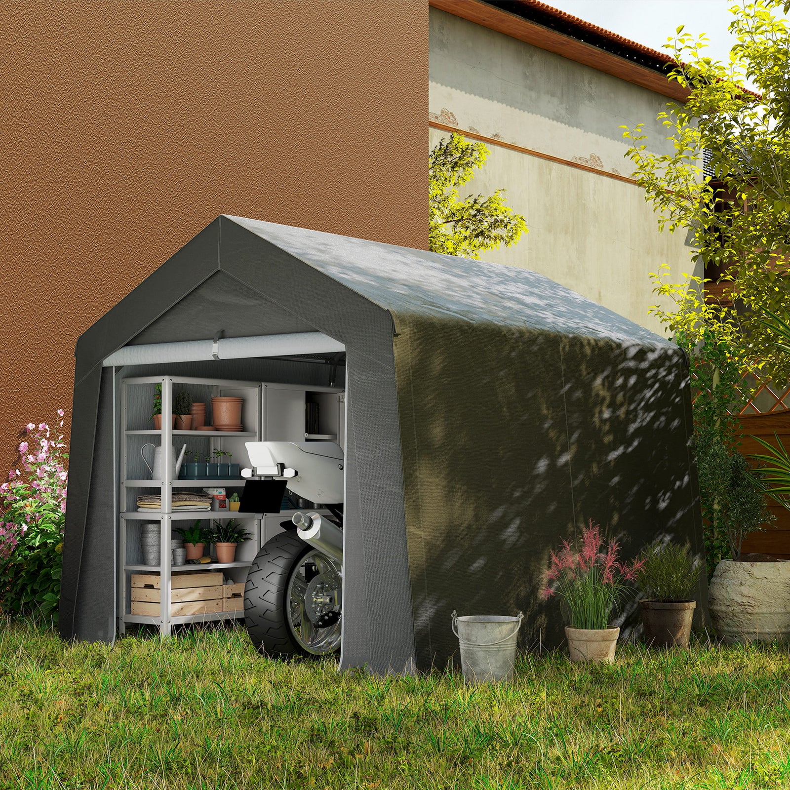 3.6 x 2.1m Portable Outdoor Shed, with Window - Dark Grey