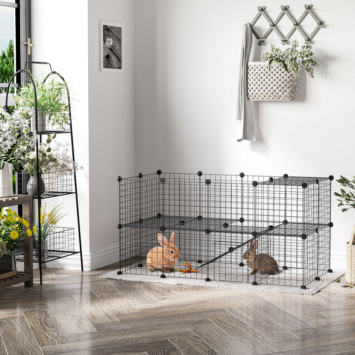 Pawhut Guinea Pig Playpen Rabbit Playpen Metal Wire Fence Indoor Outdoor Small Animal Cage 36 Panel Enclosure Black | Aosom UK