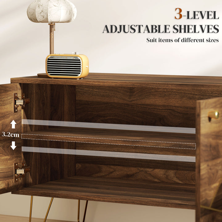 TV Stand Cabinet for up to 60 Inch TV, Modern 130cm TV Unit with Adjustable Shelves and Hairpin Legs, Double Door TV Cabinet for Living Room, Bedroom, Brown