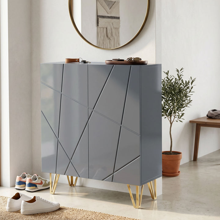 Narrow Shoe Storage Cabinet with Soft-Close Hinges and Adjustable Shel