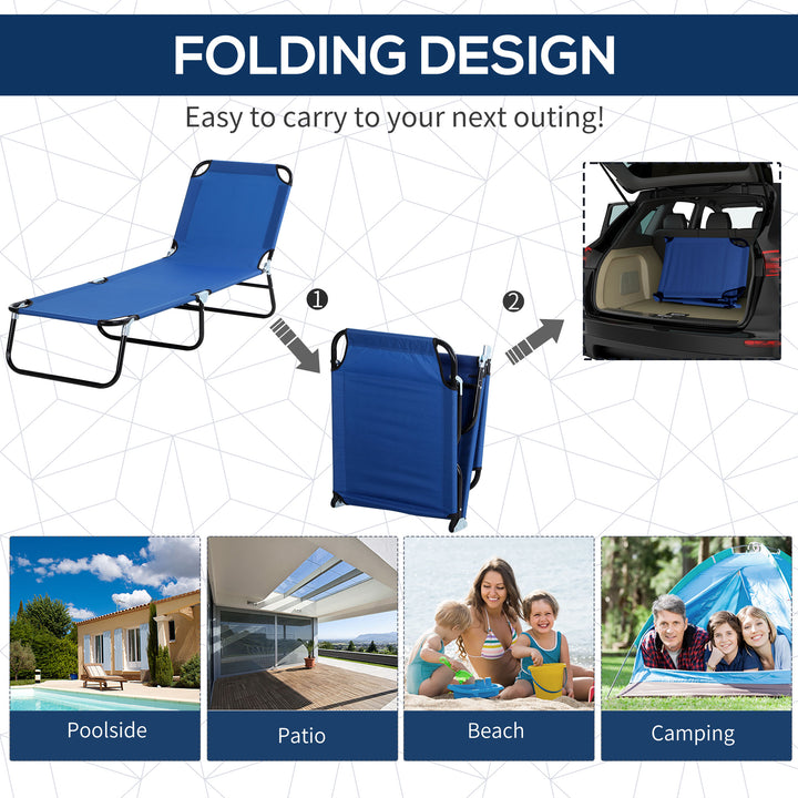 Single Sun Lounger, with Awning and Reclining Back - Blue