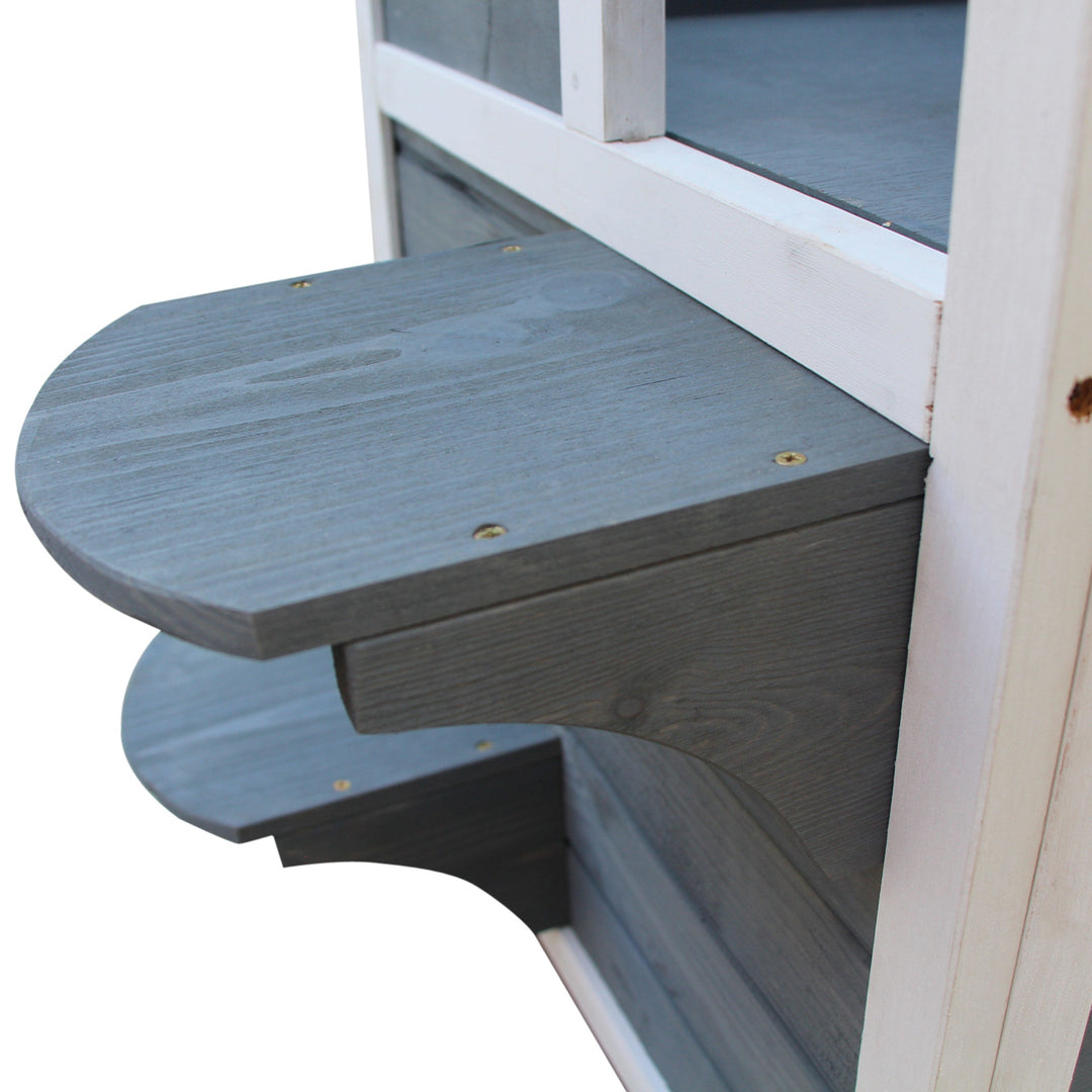 Wooden Cat House 2-Floor Outdoor Kitten Shelter with Window Grey