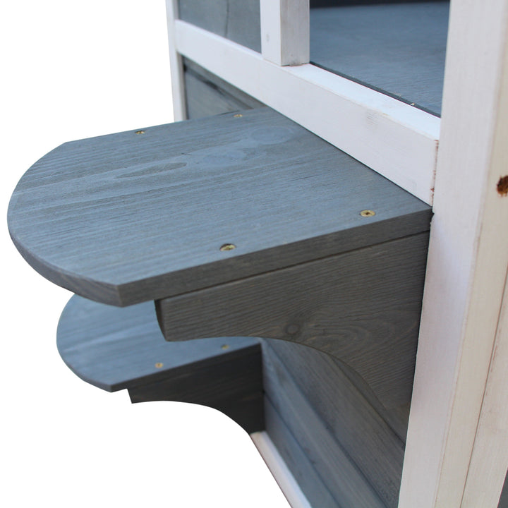 Wooden Cat House 2-Floor Outdoor Kitten Shelter with Window Grey