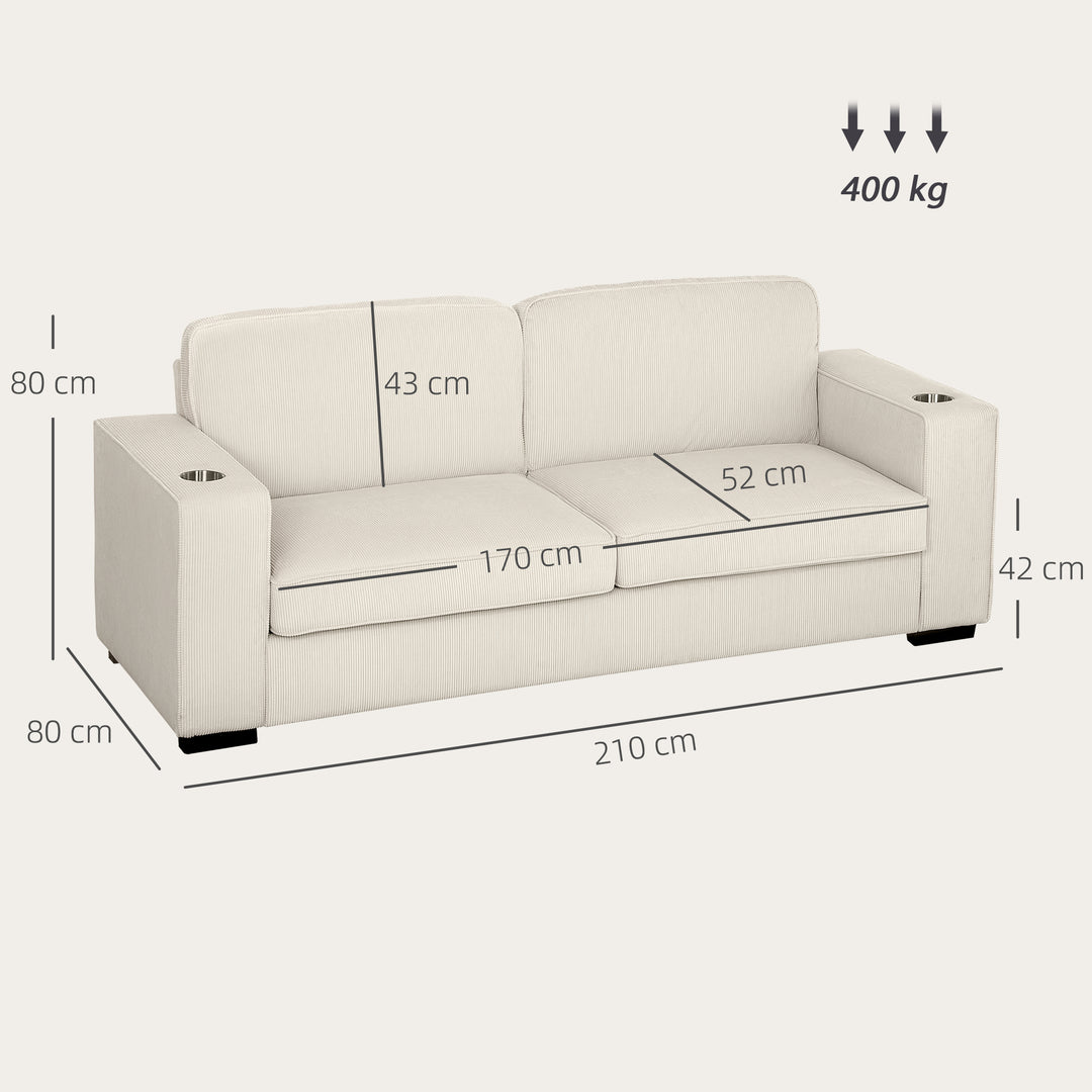 Three-Seater Corduroy Sofa - Cream White
