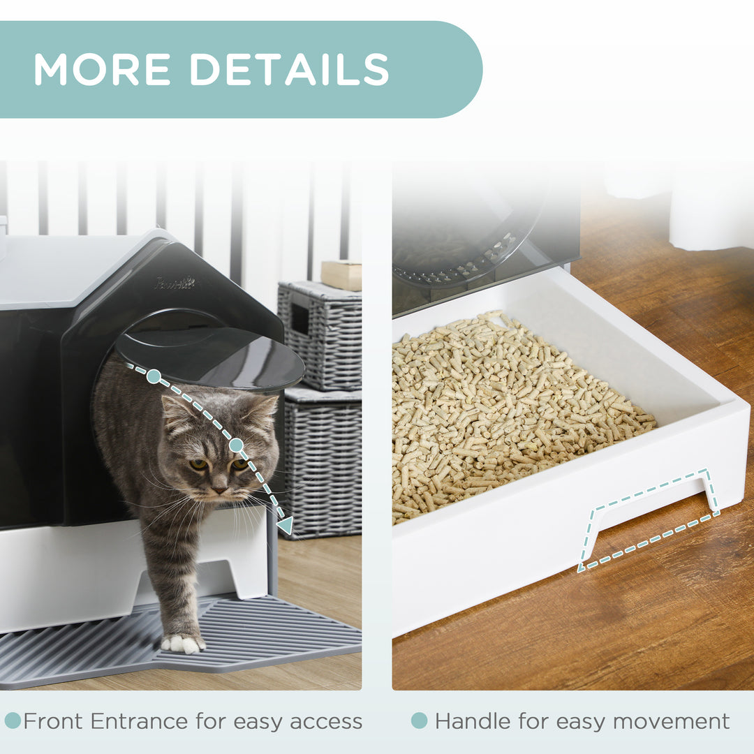 PawHut Hooded Cat Litter Box w/ Scoop, Enclosed Cat Toilet w/ Pull-out Drawer, Odour Control, Easy Clean, Modern House Design, Slate Grey | Aosom UK