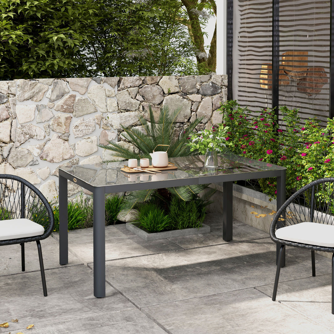 Outsunny Outdoor Dining Table, Patio Table for 6, with Tempered Glass Top & Aluminium Frame, Grey | Aosom UK