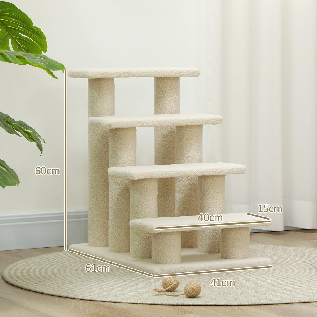 Dog Steps for Bed 4 Step Pet Stairs for Sofa Dog Cat Climb Ladder 63x43x60 cm Cream