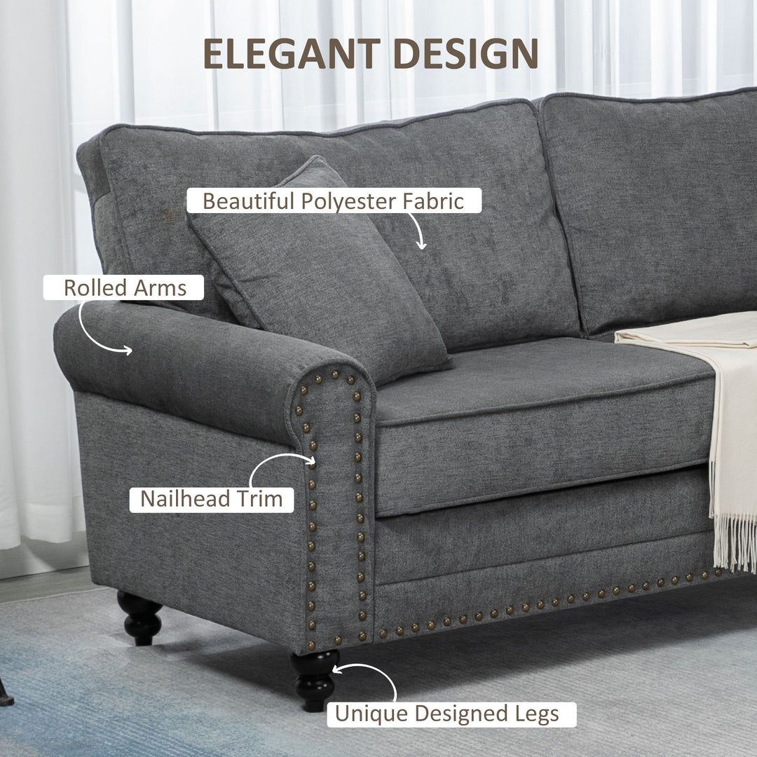 3 Seater Sofa, Fabric Couch with Rubber Wood Legs, 3 Seater Settee with Extra Padded Cushions and Pillows for Living Room, 196W x 80.5D x 89H cm, Grey