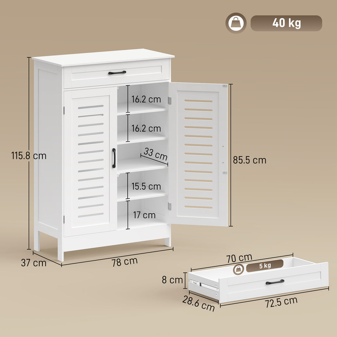 Shoe Cabinet with Louvered Doors, Modern Shoe Storage Cabinet with Dra