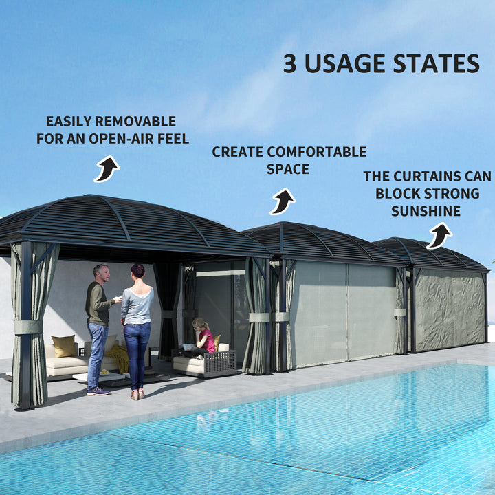 3 x 4m Hardtop Gazebo Canopy with Metal Roof, Aluminium Gazebo Permanent Pavilion with Netting and Curtains, Dark Grey