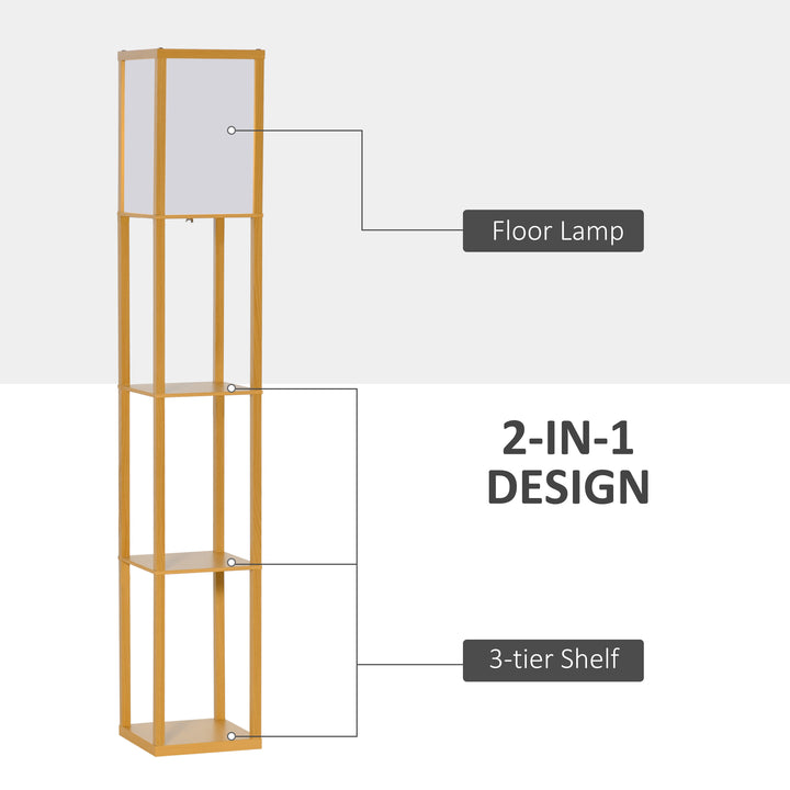 MCL 3-Tier Floor Lamp, Floor Light with Storage Shelf, Reading Standing Lamp with Acrylic Shade for Living Room, Bedroom, Kitchen, Dining Room, Office, Dorm, 160cm, Natural