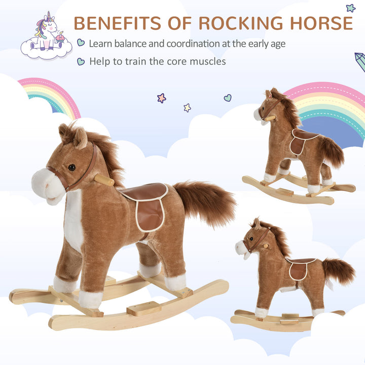 HOMCOM Kids Ride On Plush Rocking Horse w/ Sound Brown