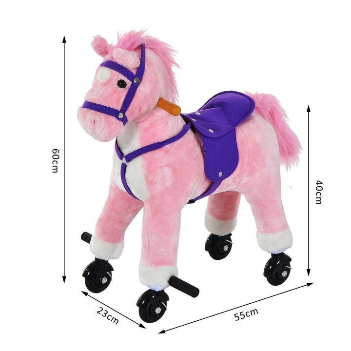 HOMCOM Rocking Steed: Plush Pink Toy with Rolling Wheels & Sound Effects for Toddlers, Blush Pink | Aosom UK