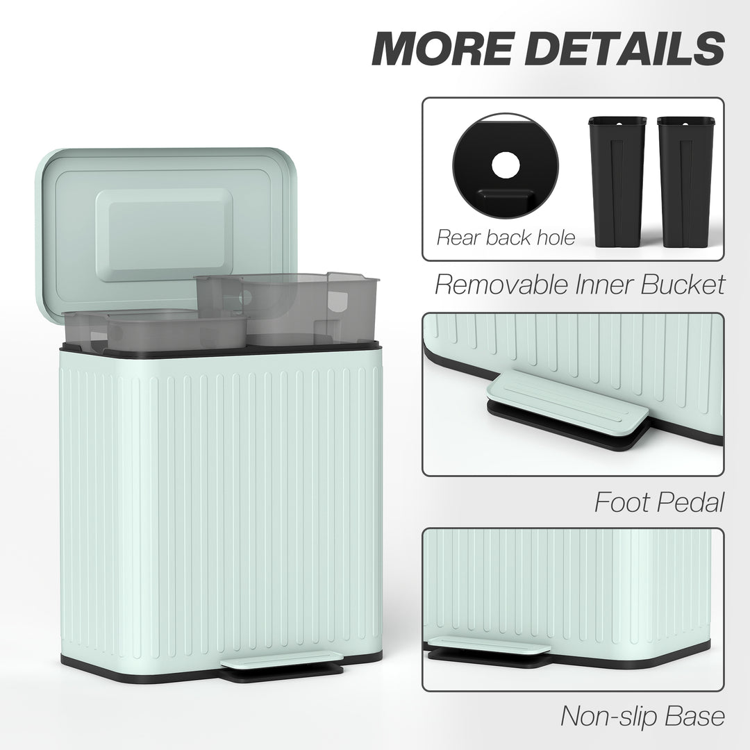 40L Dual Compartment Rubbish Bin, with Soft-Close Lid - Green