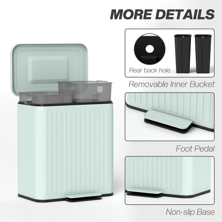 40L Dual Compartment Rubbish Bin, with Soft-Close Lid - Green