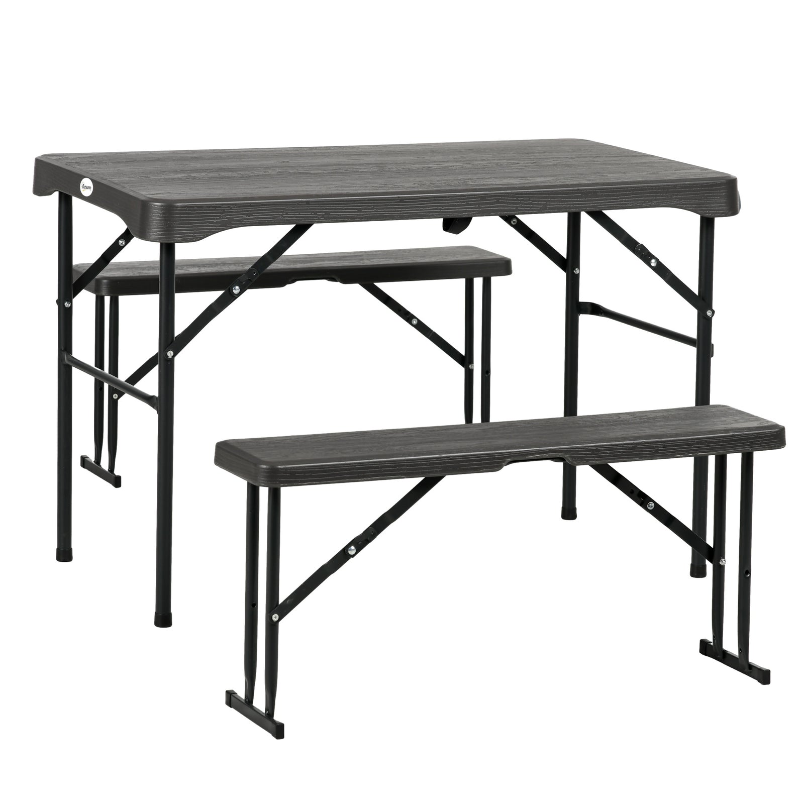 Folding Picnic Table with 2 Benches, 3-Piece Portable Garden Furniture Set for 4, Dining Table Set with Plastic Top, Steel Frame, Dark Grey