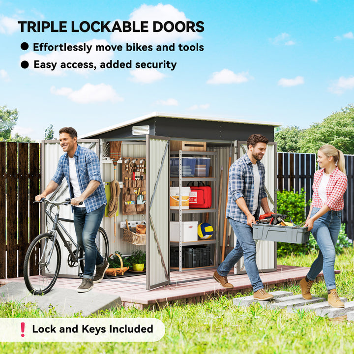 7.5 x 4.3ft Metal Garden Storage Shed, Waterproof Outdoor Shed with Tr