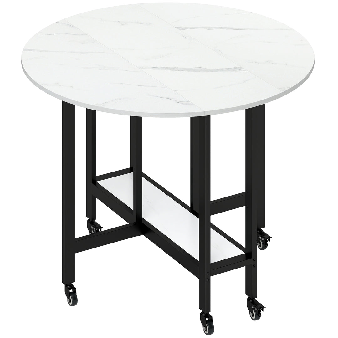 Folding Dining Table, Drop Leaf Table with Open Shelf, Rolling Kitchen