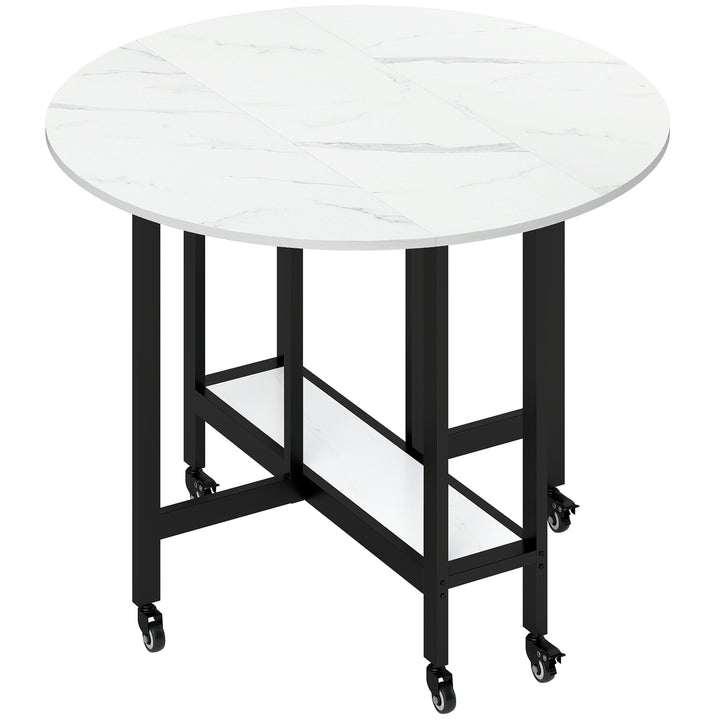 Folding Dining Table, Drop Leaf Table with Open Shelf, Rolling Kitchen