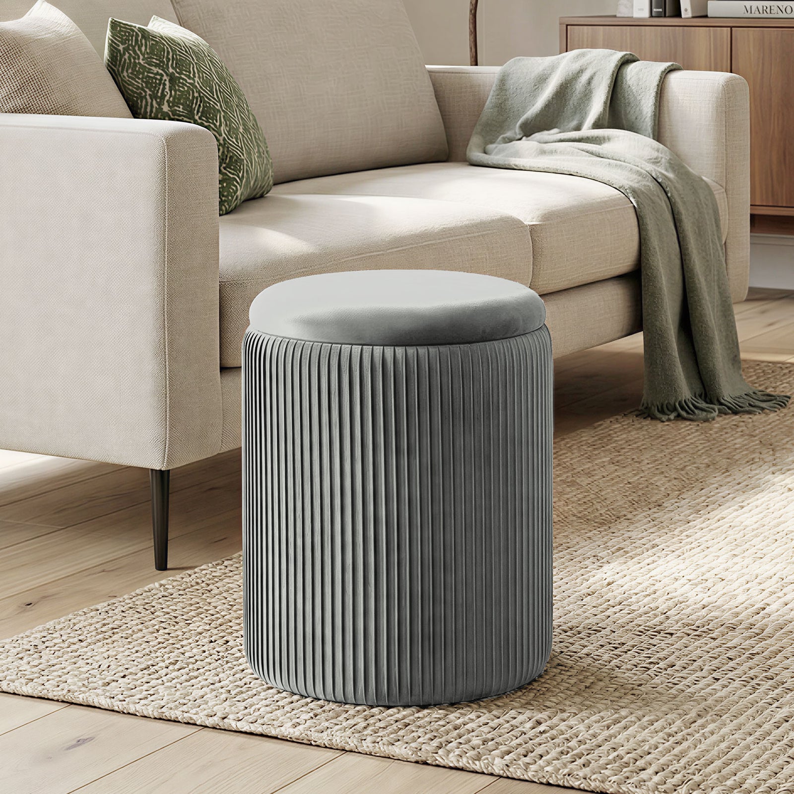 Storage Ottoman Modern Velvet Round Foot Stool for Living Room Bedroom