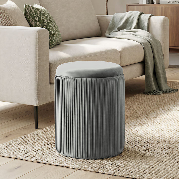 Storage Ottoman Modern Velvet Round Foot Stool for Living Room Bedroom