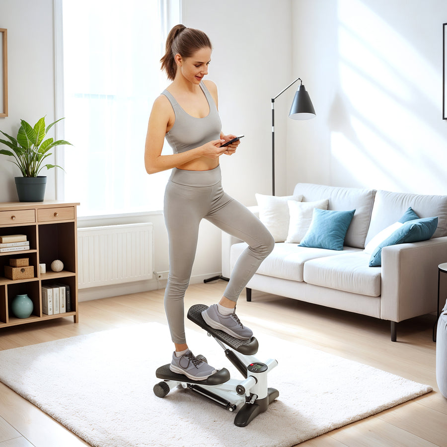 SPORTNOW Mini Stepper Machine, with LCD Monitor, Non-Slip Pedals, White