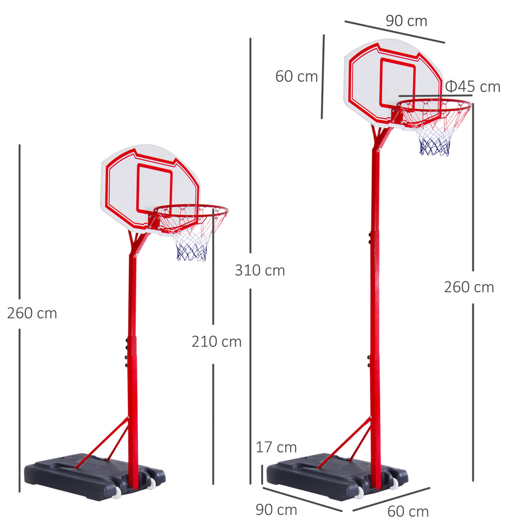 HOMCOM Steel Basketball Stand Height Adjustable Hoop Backboard Red | Aosom UK