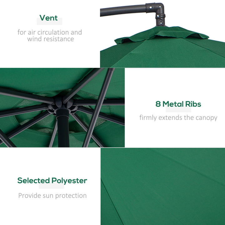 3m Banana Hanging Parasol Umbrella Green