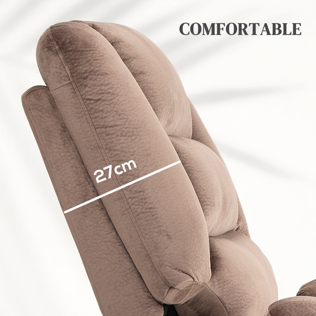 Velvet-Feel Electric Lift-and-Recline Massage Armchair, with Remote - Brown