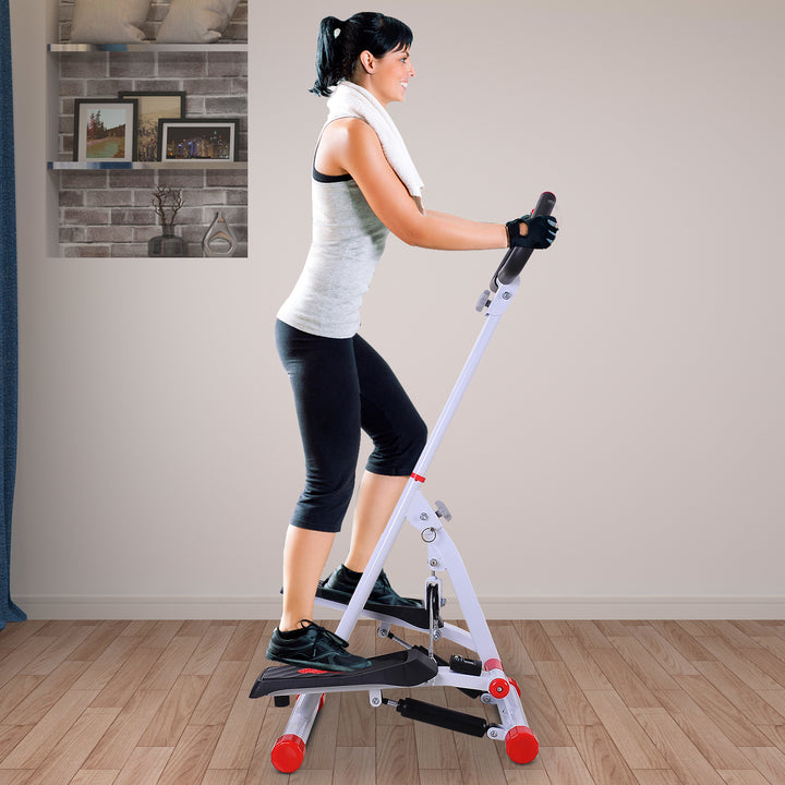 HOMCOM Foldable Stepper with Handle Hand Grip Workout Fitness Machine Sport Exercise Gym Bar Cardio Steel-White/Red Spinning