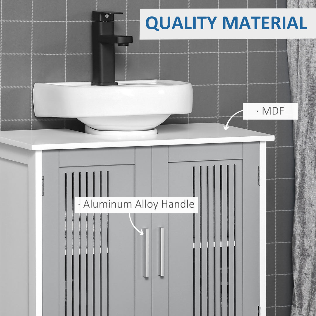 Modern Under Sink Cabinet with 2 Doors, Bathroom Vanity Unit, Pedestal Under Sink Design, Storage Cupboard with Adjustable Shelves, Grey