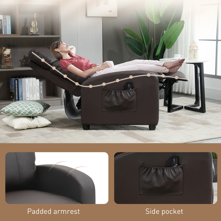 Recliner Armchair, Massage Faux Leather Push Back Reclining Chair with Adjustable Leg Rest, Side Pocket, for Home Living Room Theatre, Brown