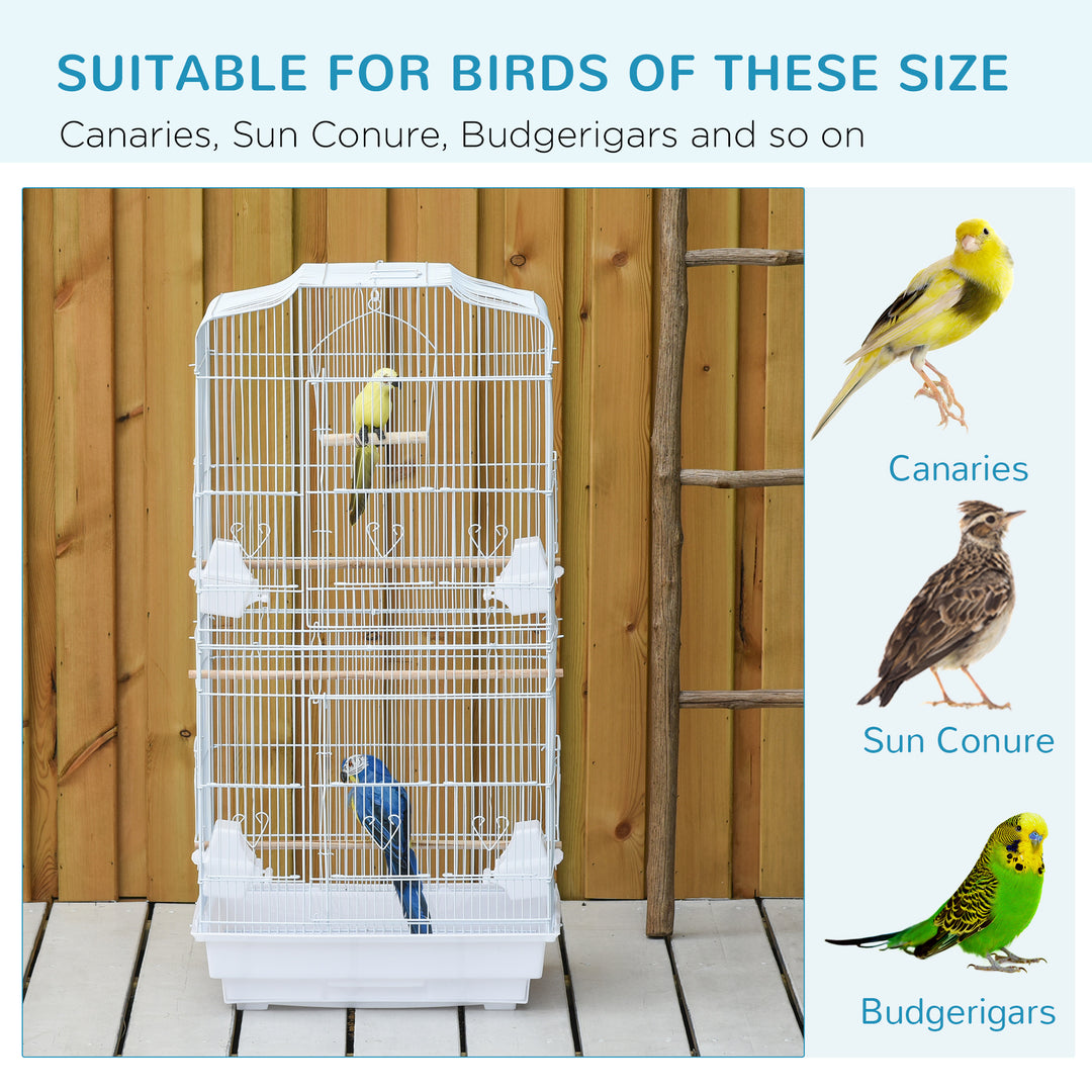 MCL Large Metal Bird Cage with Perches, Food Bowls, Swing, for Budgies, Parakeets, White