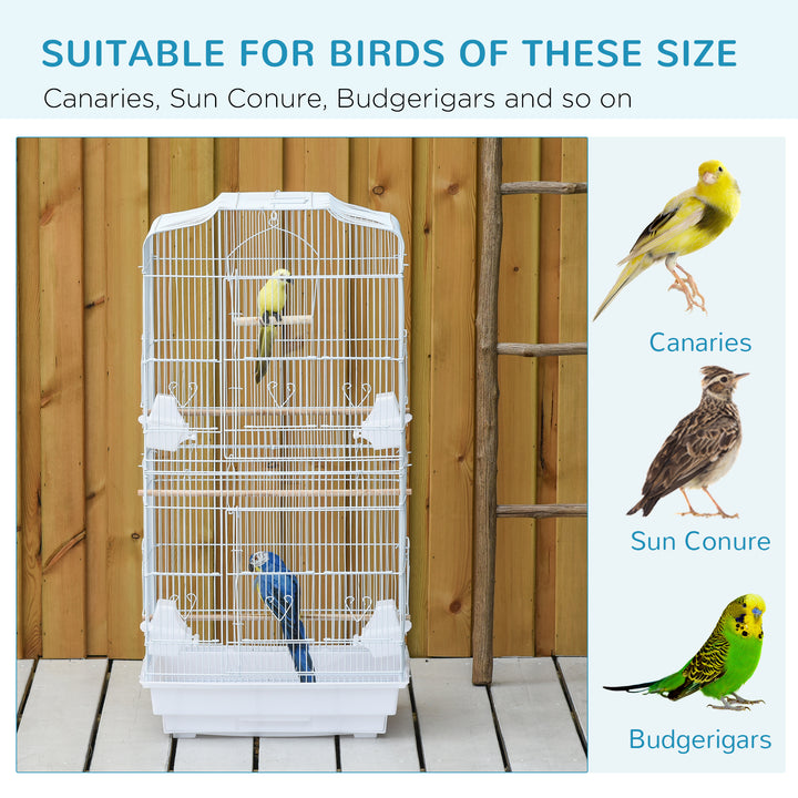 MCL Large Metal Bird Cage with Perches, Food Bowls, Swing, for Budgies, Parakeets, White