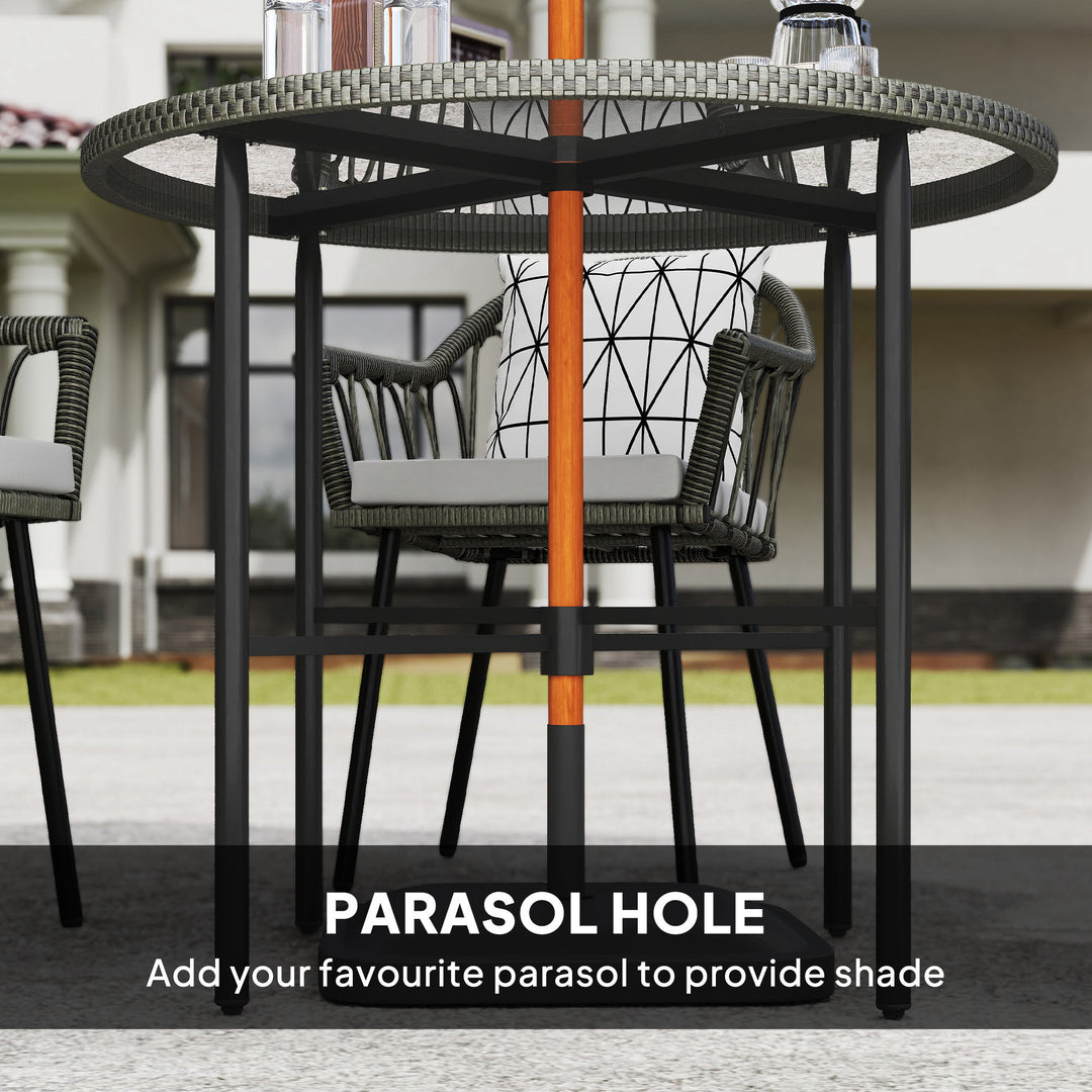 5 Piece Patio Rattan Dining Set, Wicker Garden Table and Chairs w/ Removable Seat & Back Cushions, Round Tempered Glass Tabletop, Parasol Hole, Outdoor Furniture Conservatory Set, Grey
