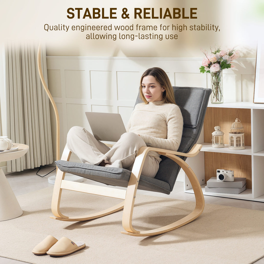 Comfortable Relax Rocking Chair, Upholstered Lounge Chair Recliner with High Back and Headrest for Living Room, Bedroom, Grey