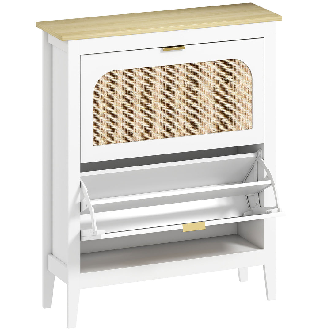 Narrow Shoe Cabinet, Boho Slim Shoe Storage Cabinet with 2 Flip Drawer