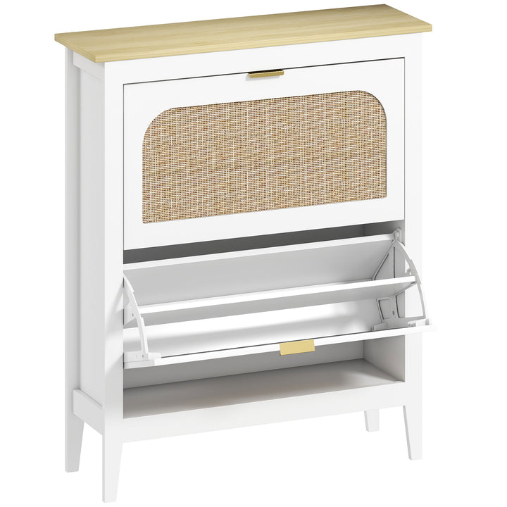 Narrow Shoe Cabinet, Boho Slim Shoe Storage Cabinet with 2 Flip Drawer