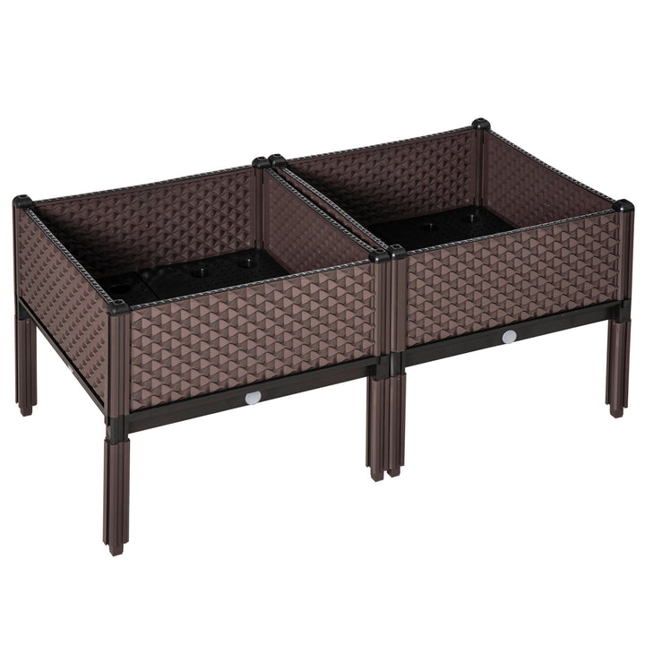 50cm x 50cm x 46.5cm Set of 2 41L Garden Raised Bed, Elevated Planter Box, Flower Vegetables Planting Container with Self-Watering Design and Drainage Holes