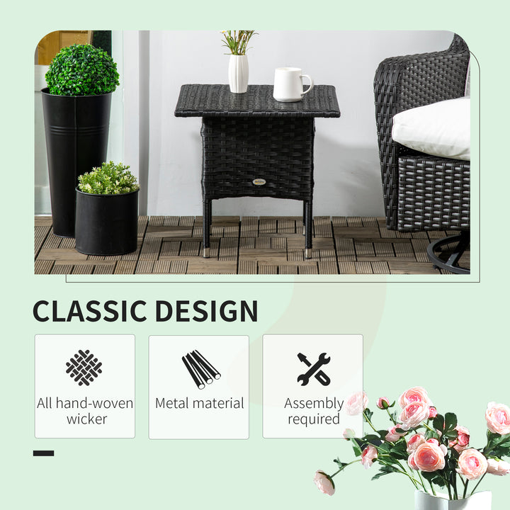 Rattan Side Table, Outdoor Coffee Table with Plastic Board Under the Full Woven Table Top for Patio, Garden, Balcony, Black