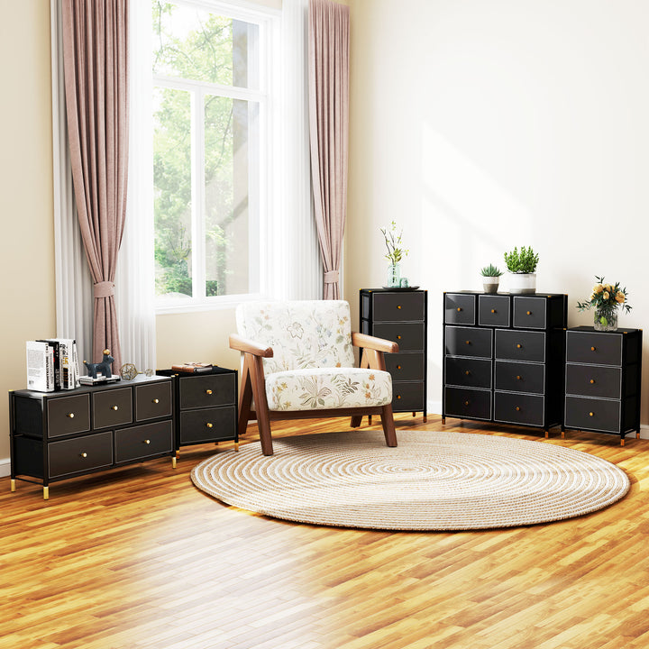 Faux Leather Front Chest of Three Drawers - Black