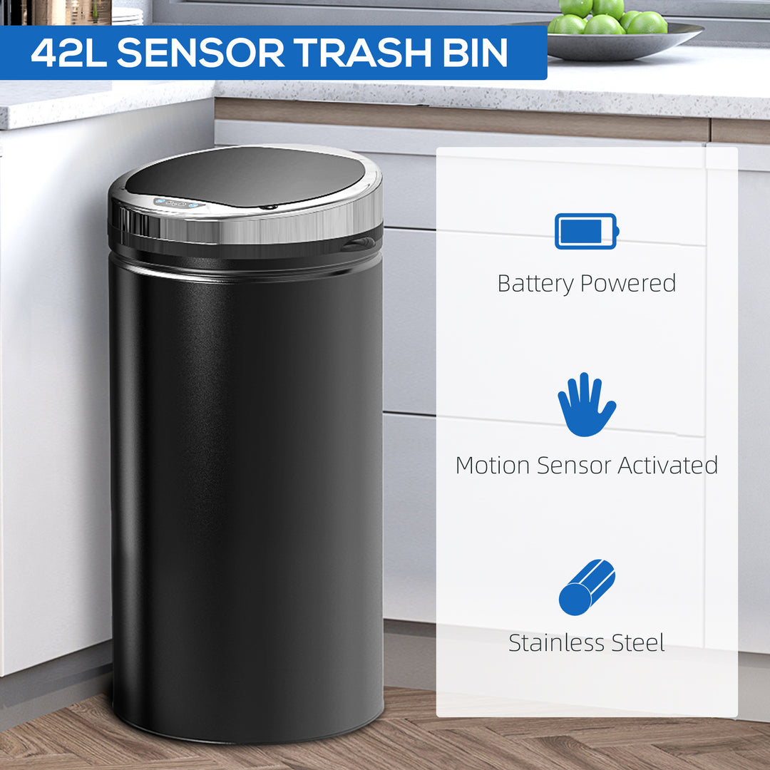 42L Sensor Bin for Kitchen Waste Automatic Dustbin Motion Detection Dustbin Stainless Steel Rubbish Can with Bucket, Black