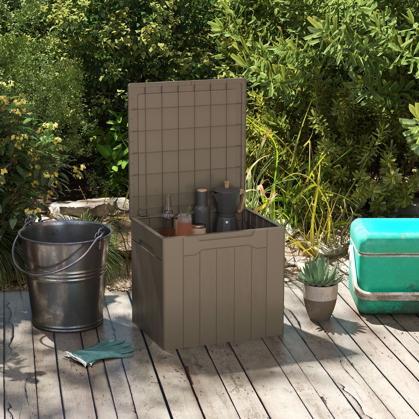 107 L Plastic Storage Chest with Lid - Dark Brown