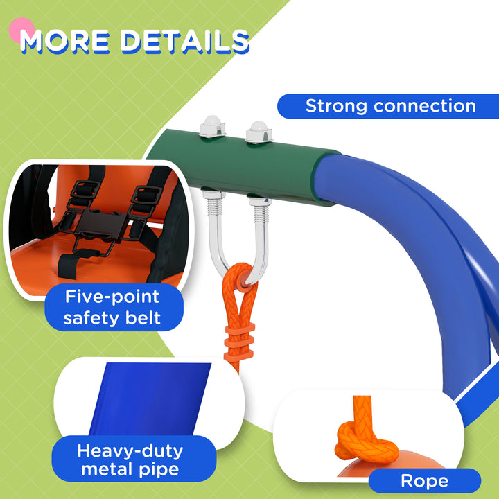Two-In-One Toddler Garden Swing, with Comfortable Seat, Safety Belt - Orange and Blue