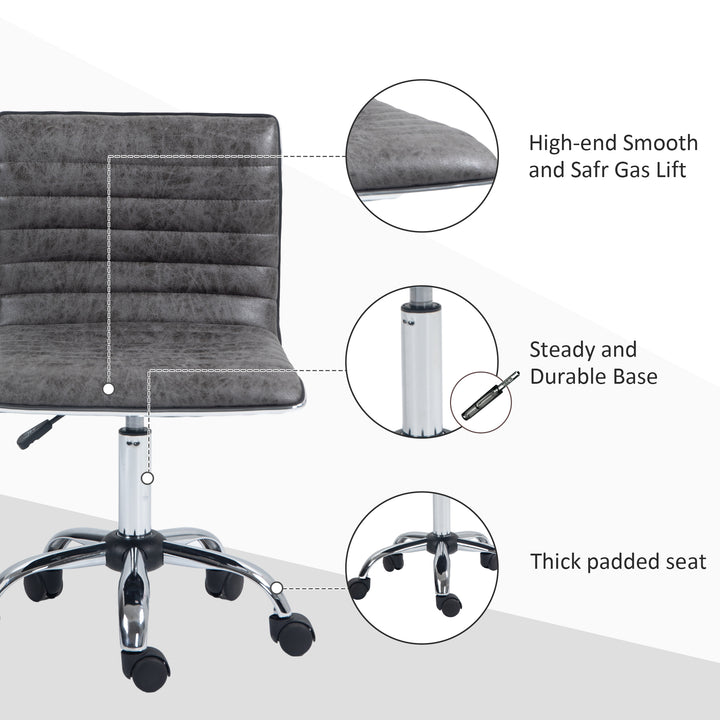 Armless Task Desk Chair, Swivel Office Chair with Microfibre Cloth, Adjustable Seat Height, Chrome Base, Wheels for Home, Grey