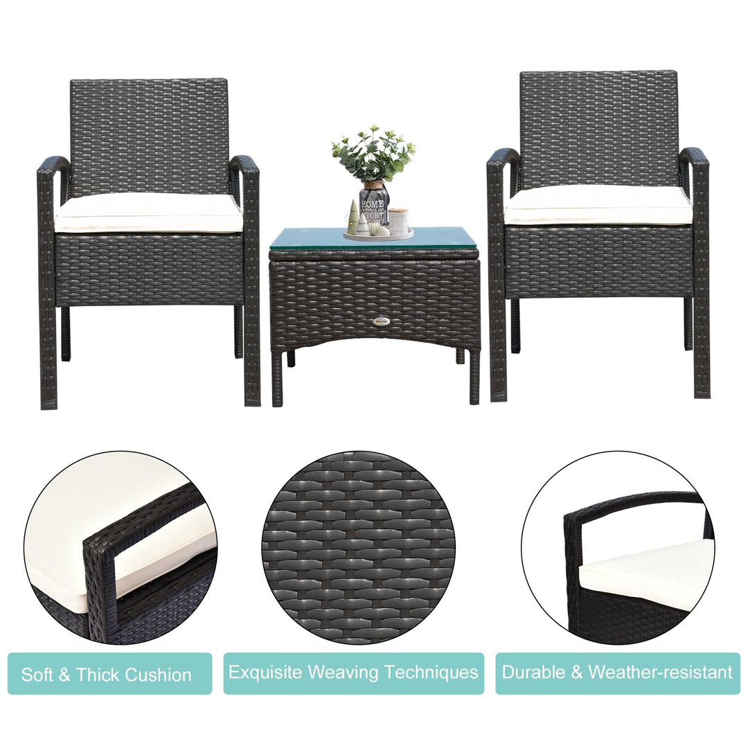 2 Seater Rattan Bistro Set, Steel-Brown